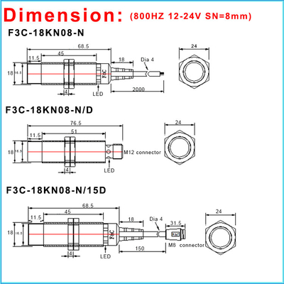 M18 8mm Sensing Inductive Proximity Sensor 3 Wire 12V Non-Flush Inductive Switch