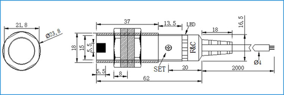 Retro-Reflective M18 Cylindrical Photoelectric Sensors Reflector NPN Type 2M Sensing Switch