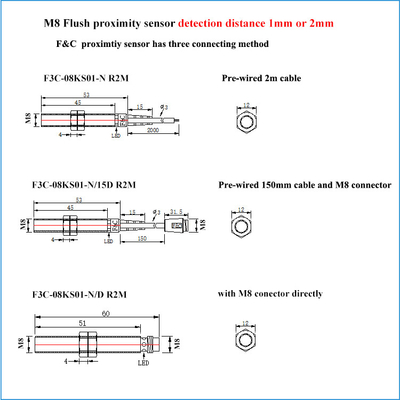 12-24VDC PNP NO Flush M8 Inductive Sensor Metal Detection