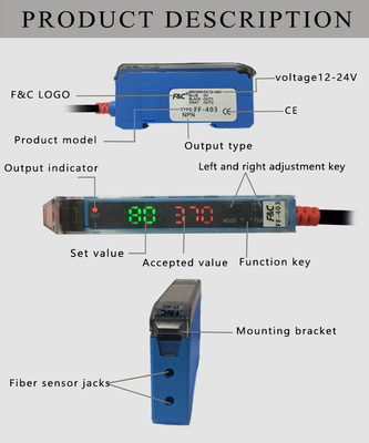12-24VDC Red Light  Photoelectric Sensor Digital Display Fiber Optic Amplifier