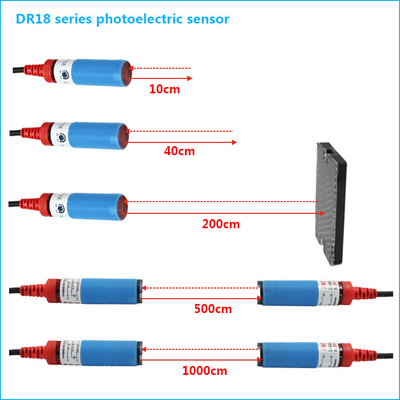 12VDC M18 Retro Reflective Cylindrical Photoelectric Sensors Switch 2m Adjustable