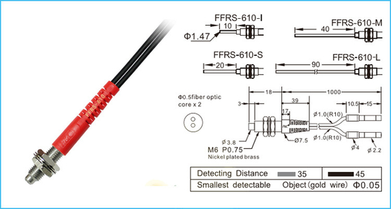 M6 Reflective Plastic Fiber Optic Sensor R10 35-45mm Sensing Optic Fibers