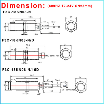 M18 Industrial Automation Sensors 3 Wire 12V Non-Flush Inductive Switch